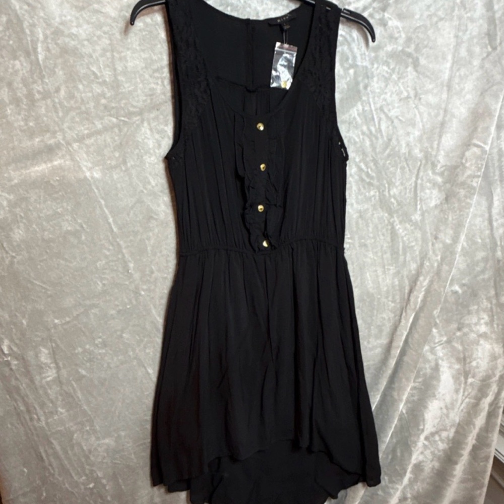 MINE L Black High Low  Sleeveless Ruffle Short Dress Cowgirl  Rodeo‎ Goth